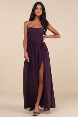 Lulus Luxe Favorite Dark Purple Strapless Ruched Maxi Dress Holiday Formal 2X